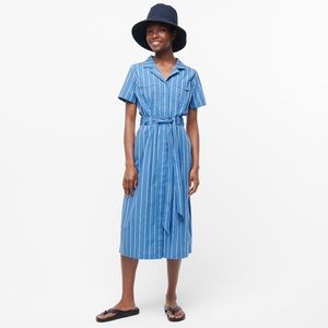 J Crew Patch-pocket Cotton Poplin Shirtdress Stripe Delphinium Blue White
